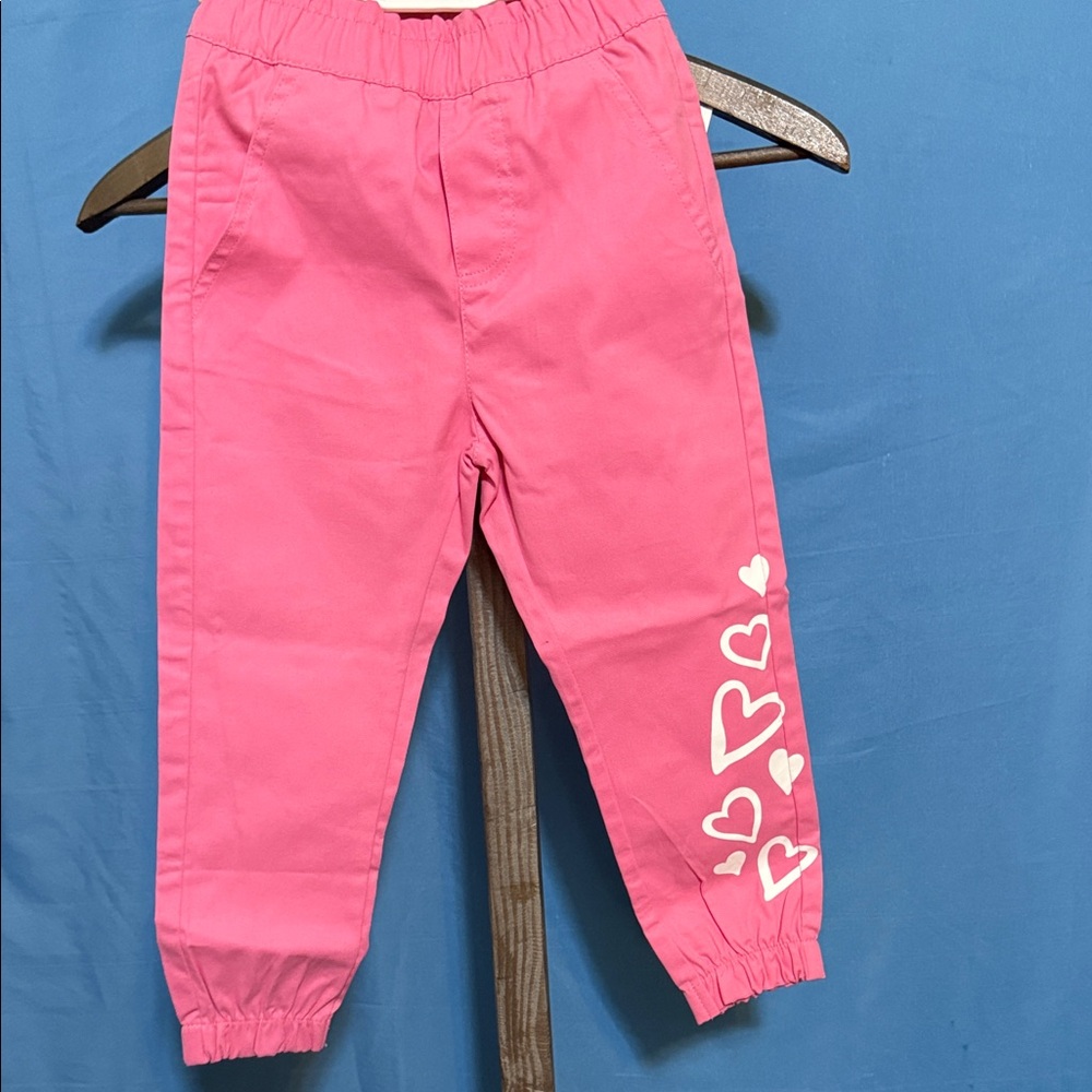 Pink Velvet Kids Joggers with Heart Accents